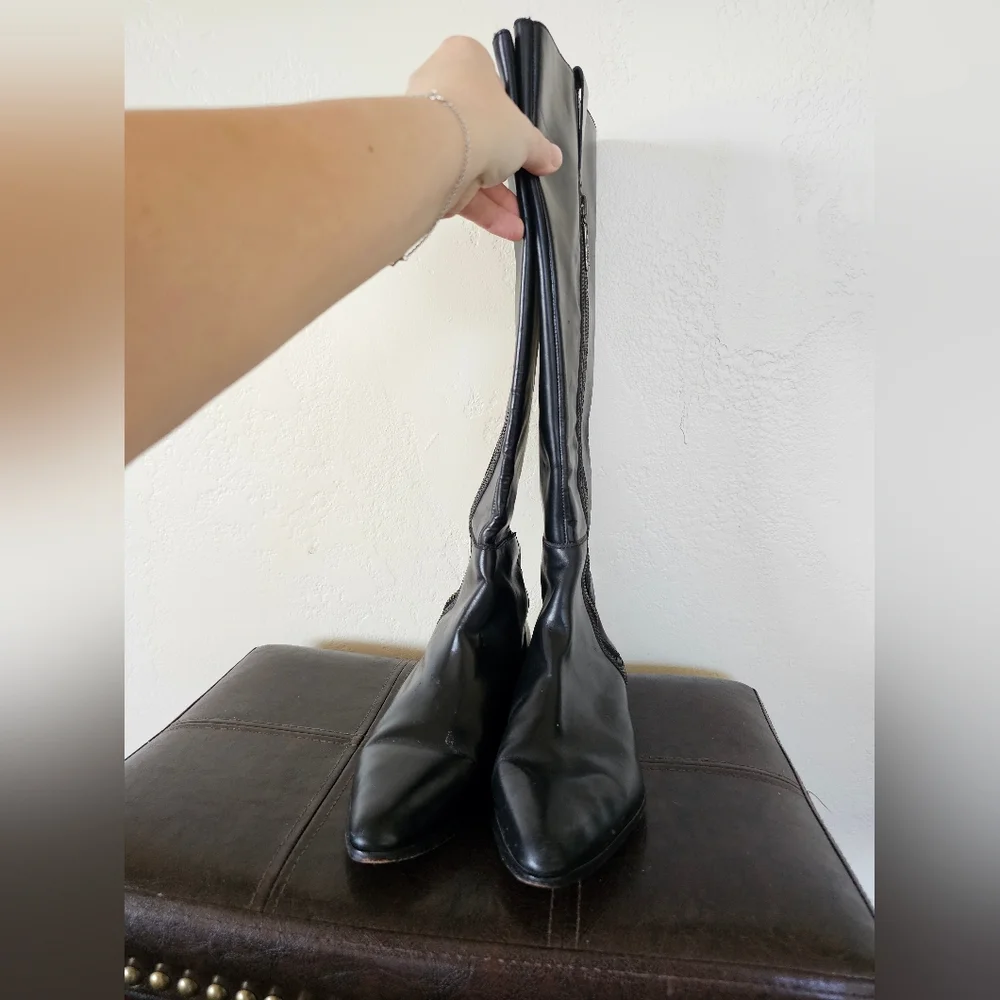 Michael Kors Zipper Accent Black All Leather Knee-High Grunge Rider Boots Sz 8.5